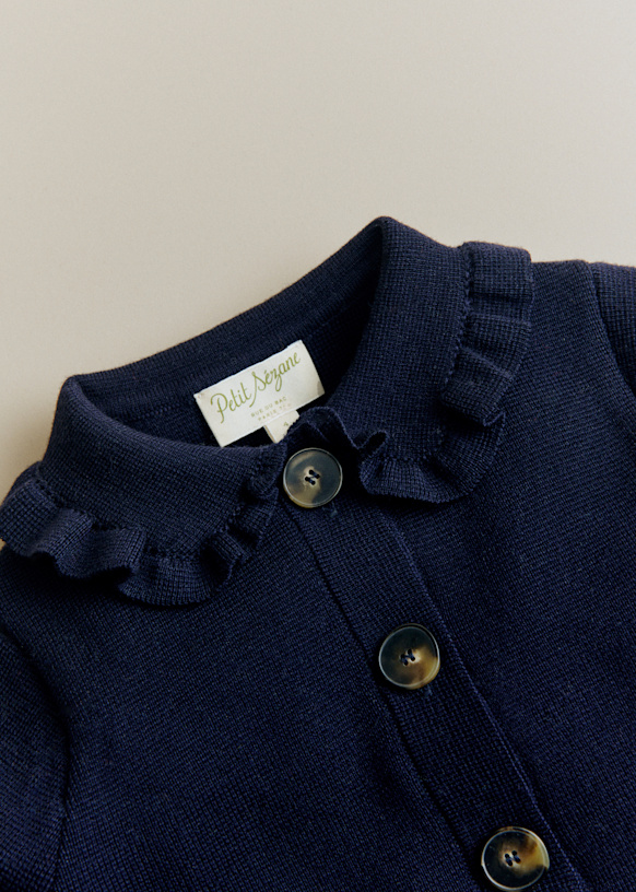 Betty Fantasy Cardigan - Navy - Merino Wool - Sézane