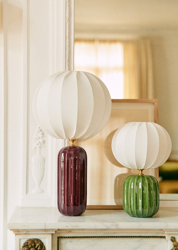 Small Traviata Table Lamp - Green - Dolce Lamp Shade - Ecru Burlap