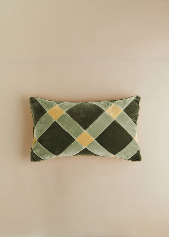 Velvet Patchwork cushion - Small model - Dark and Light Celadon - Cotton - Sézane