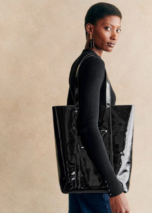 The Tote Patent Black Bovine leather Sezane