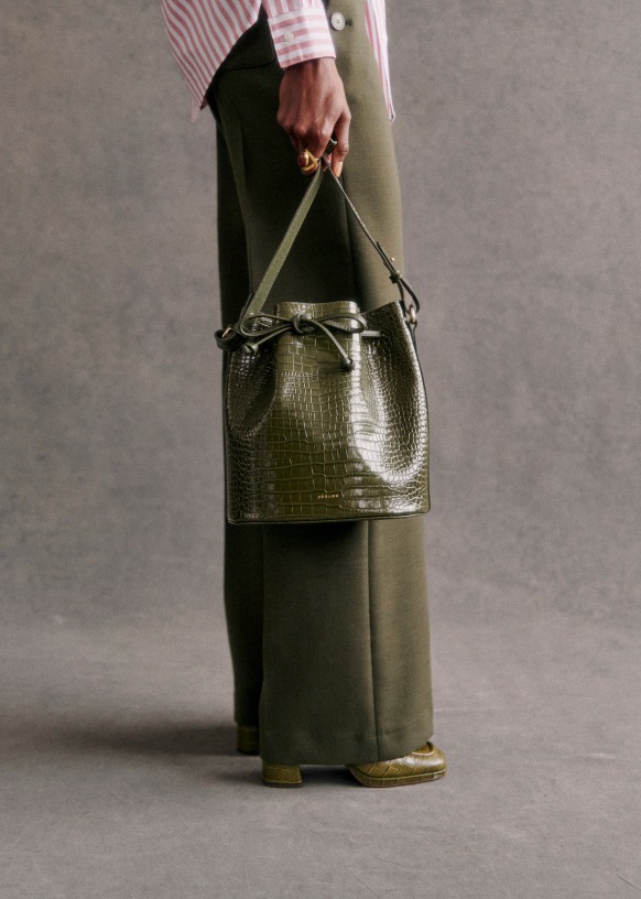 Farrow Bag Camel Croco Print Vegetable tanned crocodile embossed smooth bovine leather Sezane