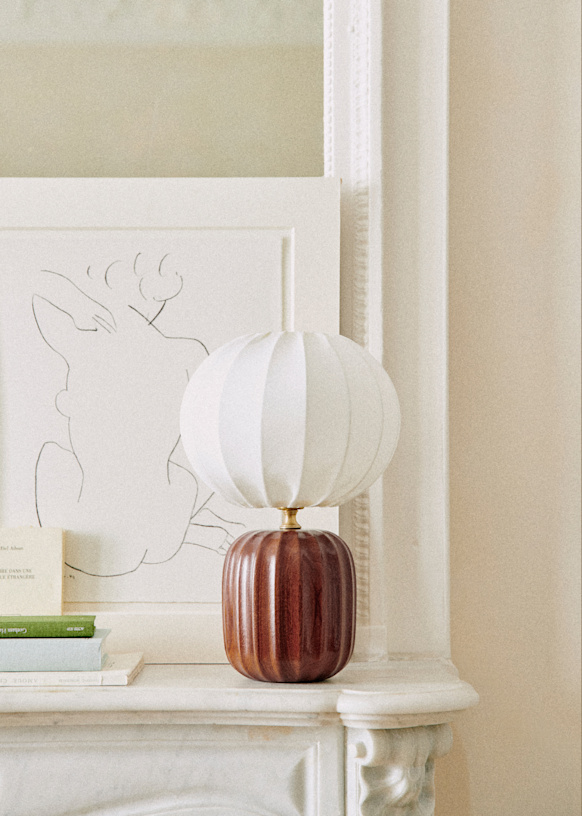 Small Traviata Table Lamp - Mahogany - Sonate Lamp Shade - Ecru