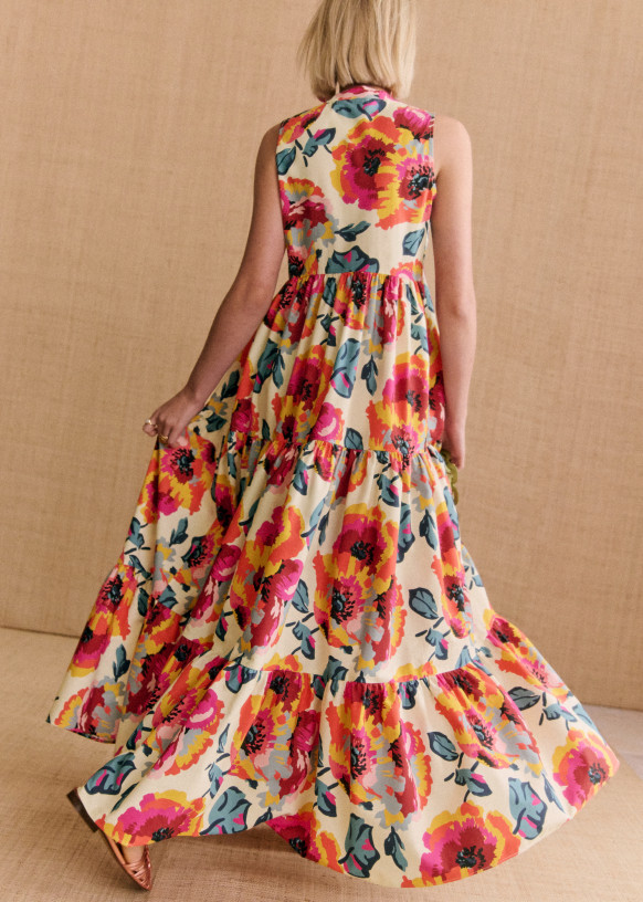Clari Dress - Sézane x Momonì - Maxi Flowers Ecru Background