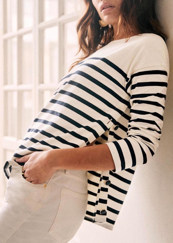 Mariniere Noan Ecru Marine Coton biologique textile biologique Sezane