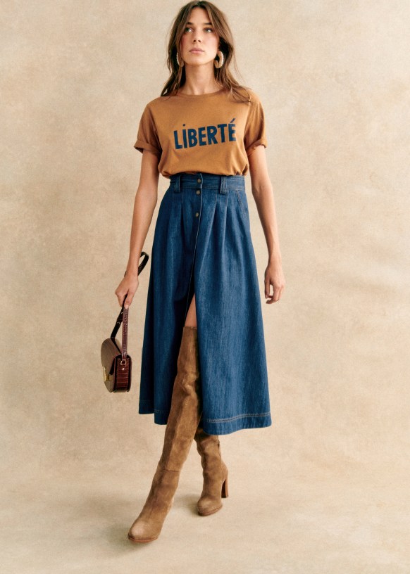 Jupe Clarine Bleu Denim Clair Coton biologique textile biologique Sezane