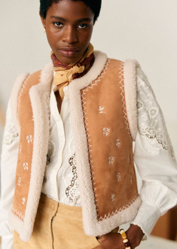 Aya Jacket - Sézane x Lucia Vergara - Camel with Ecru Lining and