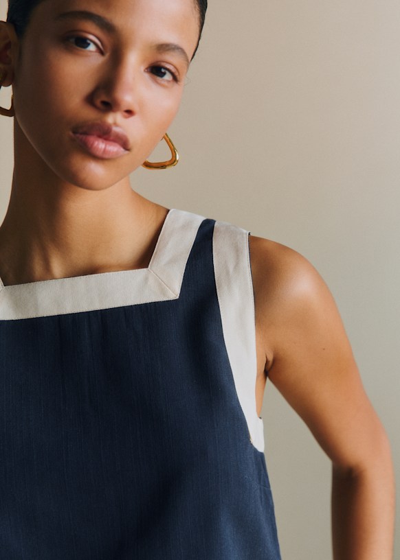 Maryhna Blouse - Navy with Ecru Trimming - GRS-certified recycled