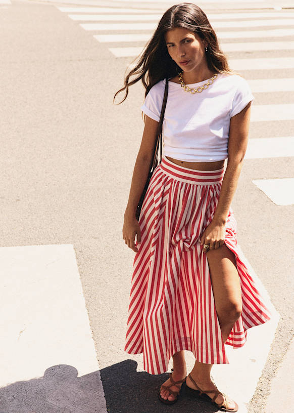 Arianna Skirt - Ecru With Red Stripes