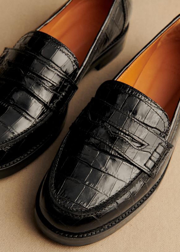 Andrea ローファー - ブラッククロコ - 牛革 - Sézane