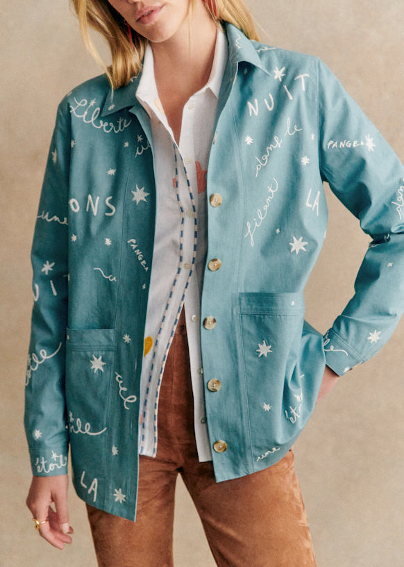 Will Jacket - Sézane x Pangea - Blue/ Embroidered Free Birds