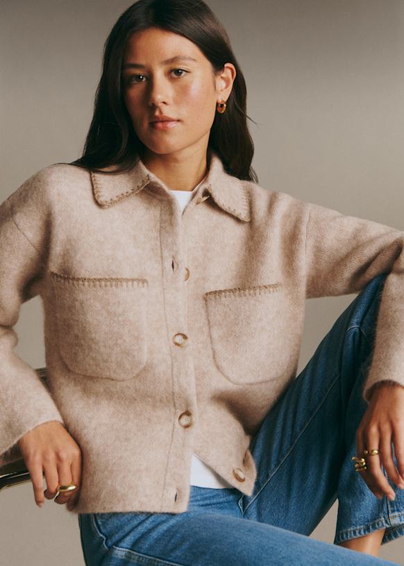 Lucien Jacket - Heathered Beige Taupe Details - Kid mohair - Sézane