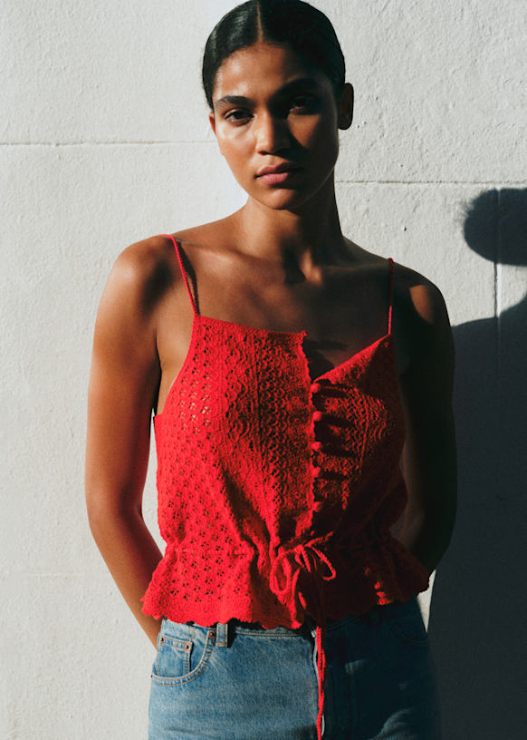 Alicia トップス - レッド - オーガニックコットン - オーガニック織物