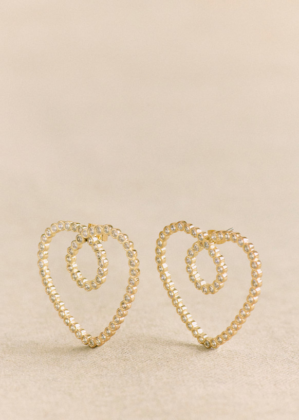 Boucles D'oreilles Cœur Strass - Acier Doré - Neuf Avec étiquettes - Livraison Rapide DOM