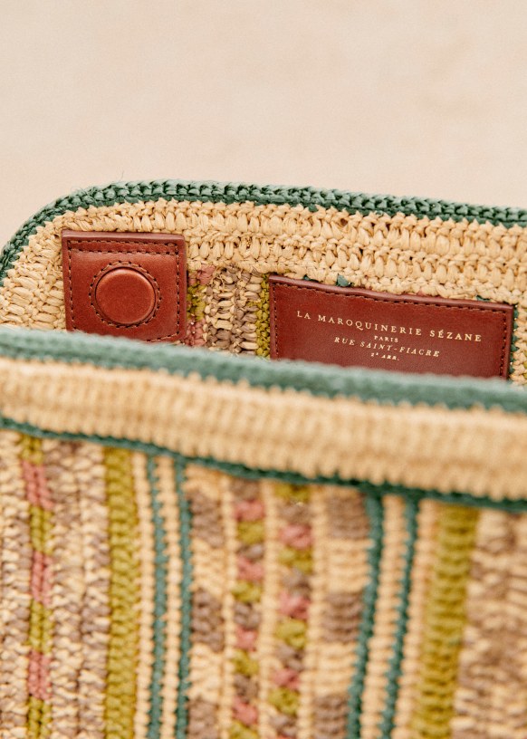 Carla Pouch Multi green stripes Raffia Sezane