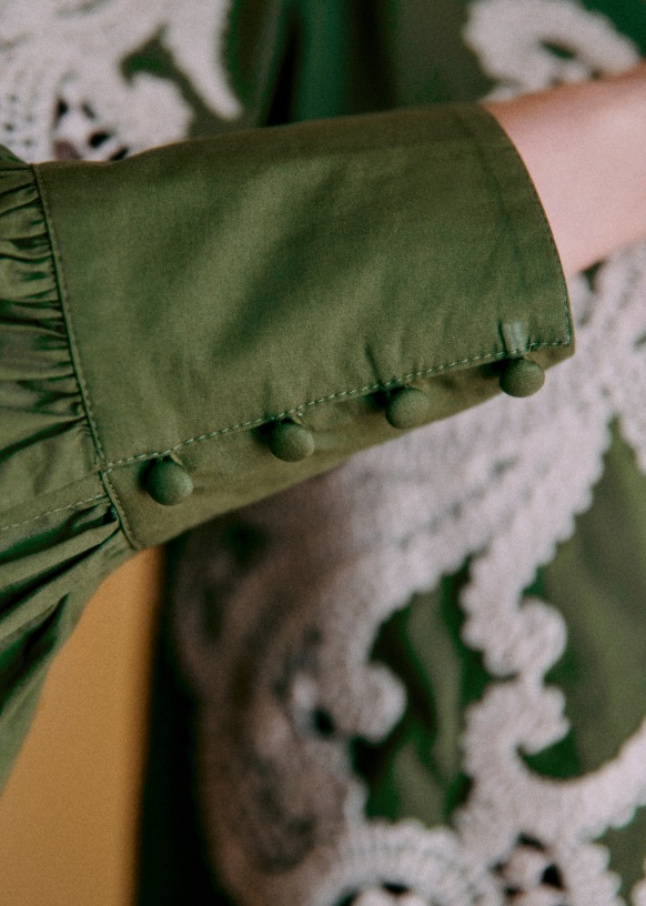 Jorden Blouse - Khaki/ ecru - Organic cotton - organic textile