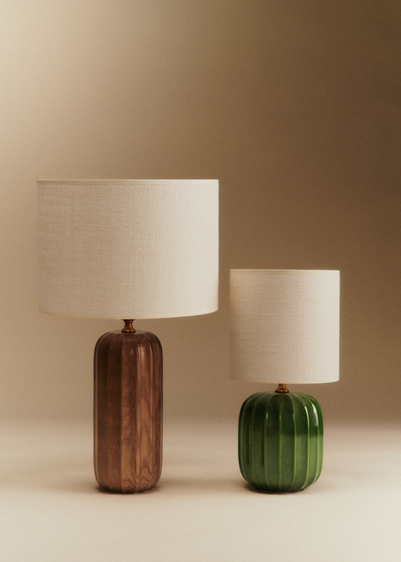 Small Traviata Table Lamp - Green - Sonate Lamp Shade - Ecru