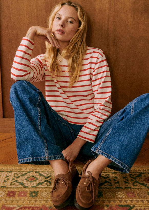 Elina Marinière - Ecru/ Red - Organic cotton - organic textile - Sézane