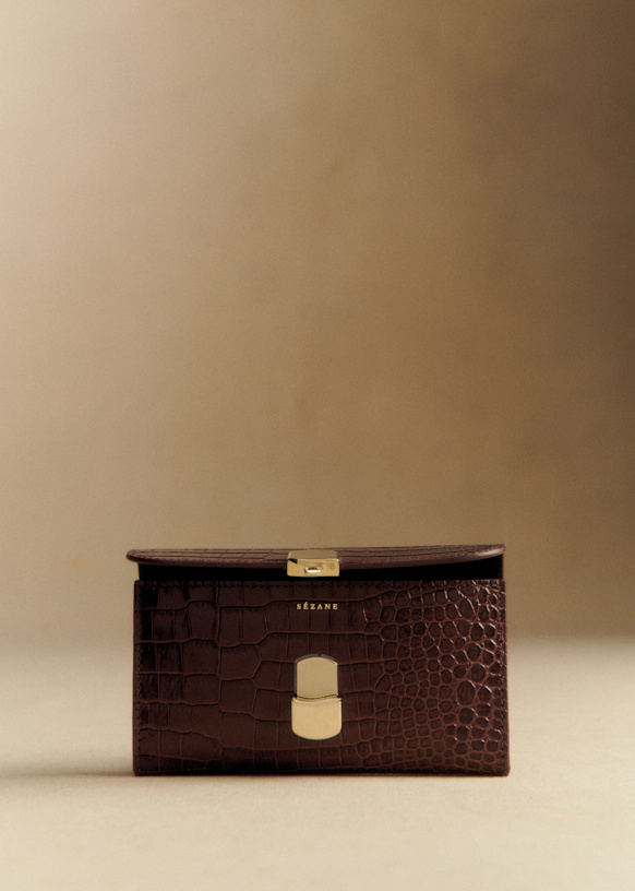 Milo Large Wallet - Chocolate Crocodile Print - Bovine leather