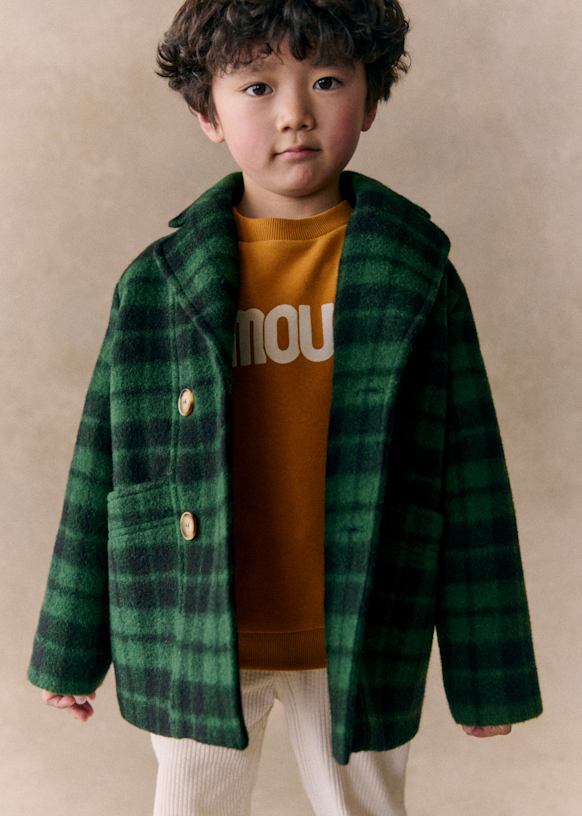 Zebulon Coat Green Tartan GRS certified recycled wool Sezane