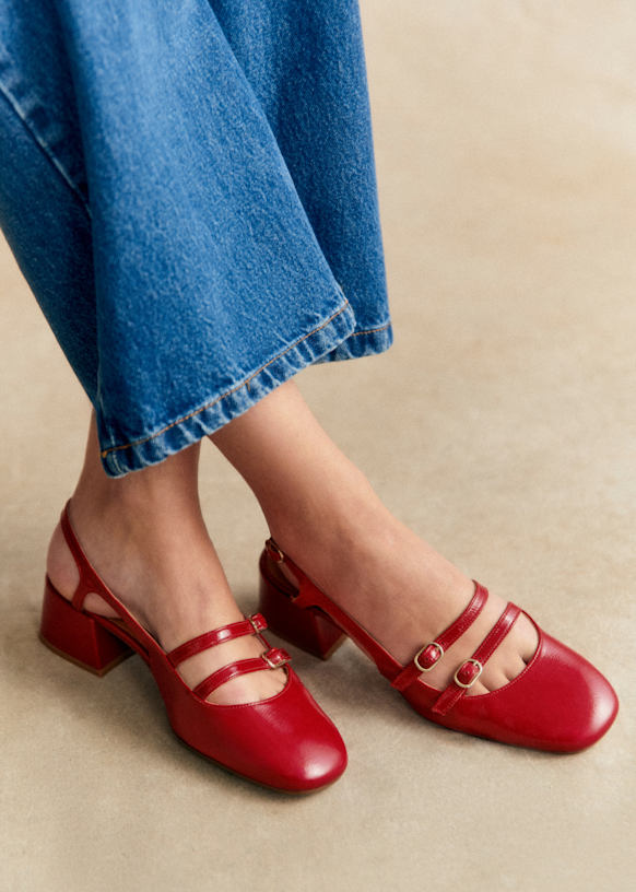 Babies Paula Rouge Vernis Cuir caprin vernis Sezane