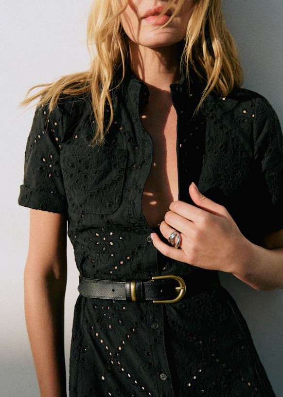 Adèle ドレス - 無地刺繍 渦巻き エクリュ - オーガニックコットン