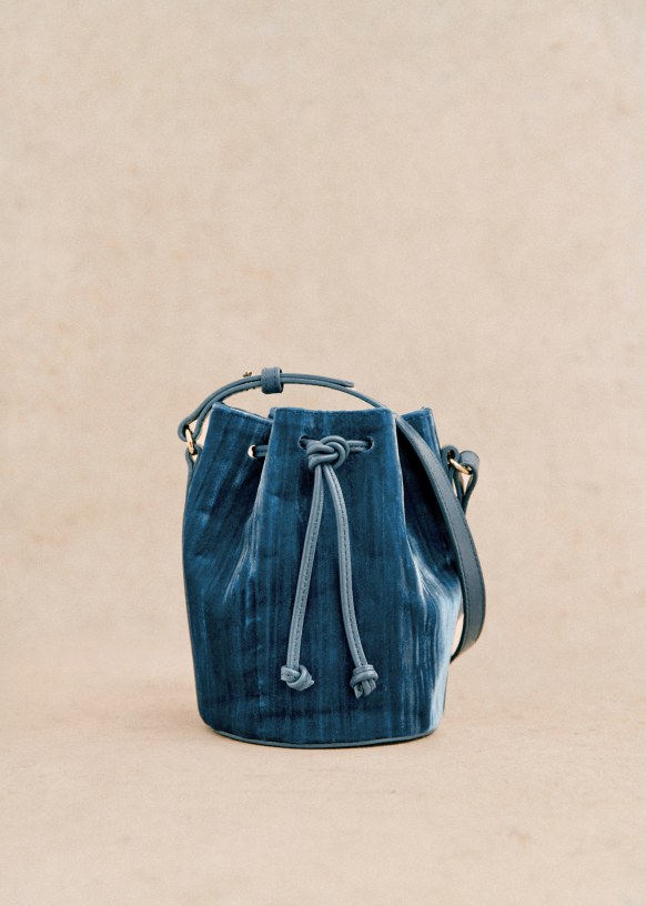 Micro Farrow Bucket Bag - Blue denim pleated velvet - Viscose - Sézane