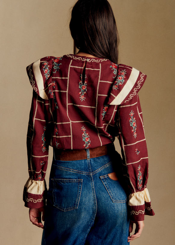 Francy Shirt - Sézane x Baziszt - Burgundy Ecru - Organic Cotton