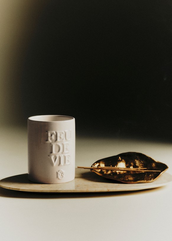 Kaars Feu de vie - Hout - Karamel - Keramiek - Sézane