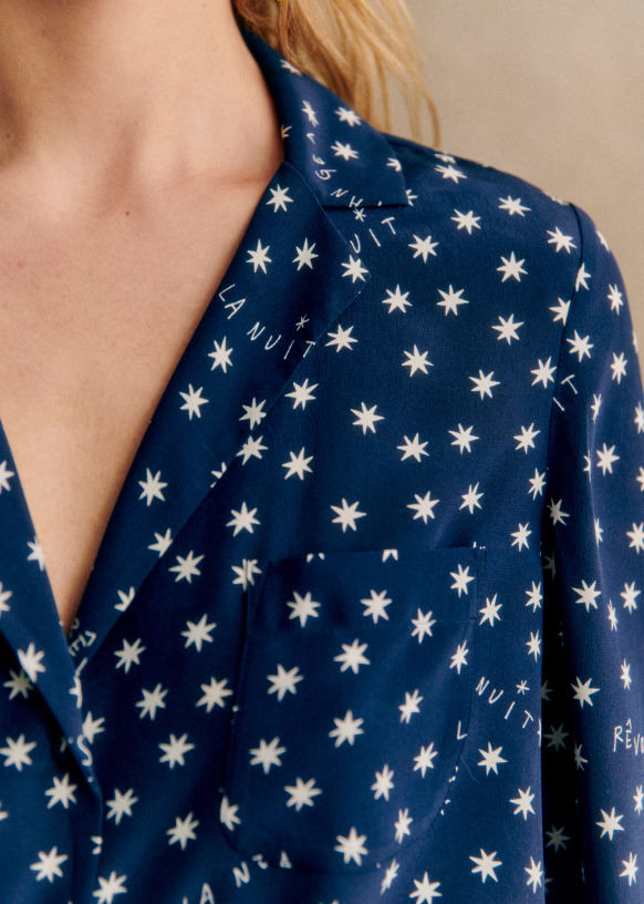 トップス Sezane - Florence Shirt XS Florence Shirt - Sézane x Pangea - Stars All Over - Silk