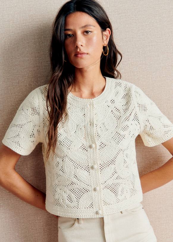 SEZANEレーストップス34 XS〜S Norissa Shirt - Ecru Guipure Lace - Organic Cotton - Sézane
