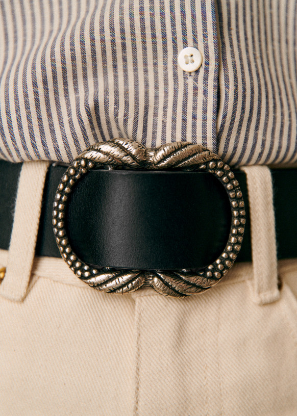 Cross Chain Leather Belt – Grey Suede