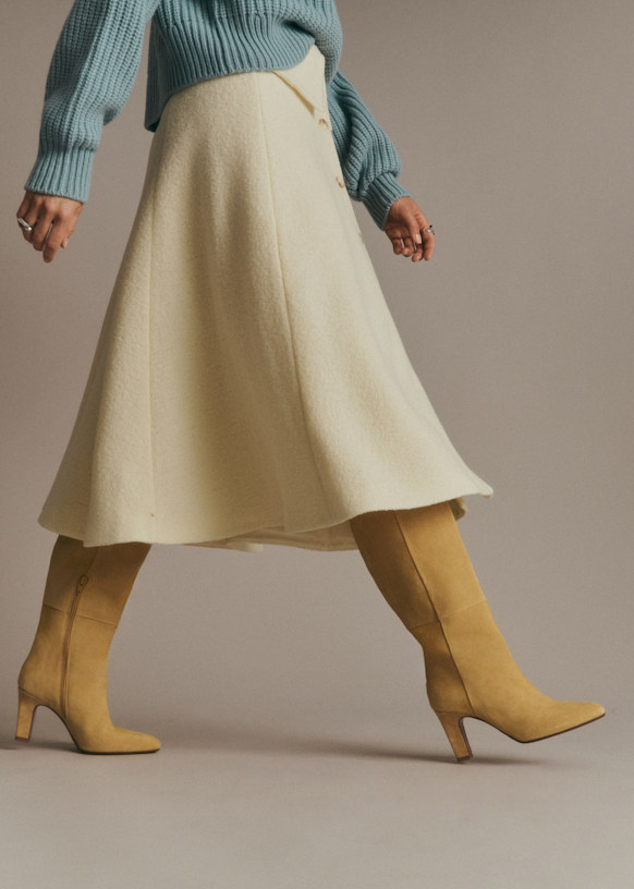Dolores High Thigh Boots - Flax Yellow - Split cowhide leather