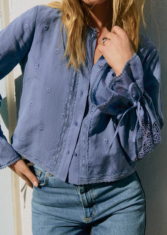 Akiraly Shirt - Blue Carnation Solid Embroidery - Linen - Sézane