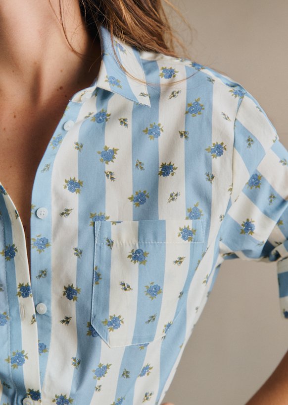 Tomboy Shirt - Chambray with embroidered navy hearts - Organic