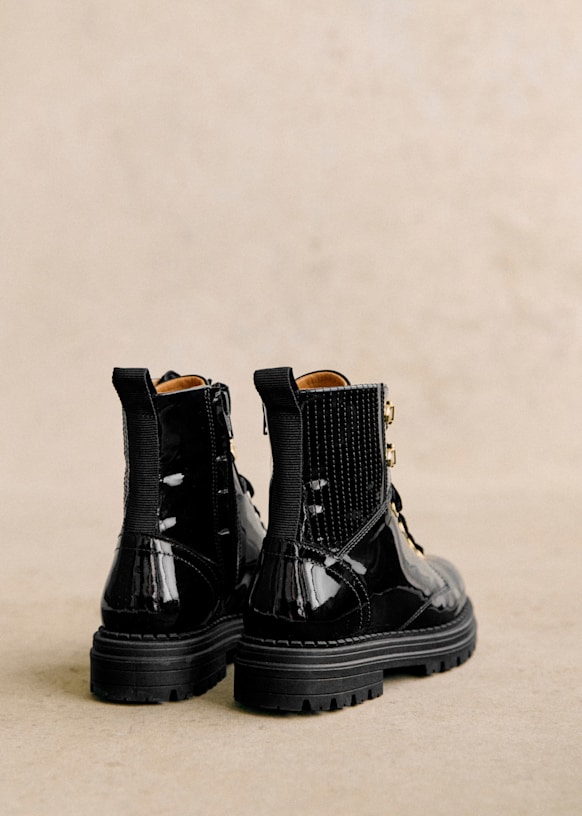 Niels Ankle Boots - Patent Black - Smooth cowhide leather - Sézane