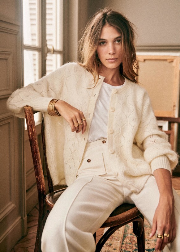 Pantalon Dan - Écru - Laine Mélangée - Sézane