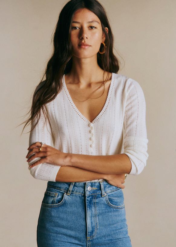 Sezane Tessセーター (エクリュ) アイボリー セーター【最終値下げ】 Tess Jumper - Ecru - Merino Wool - Octobre Éditions