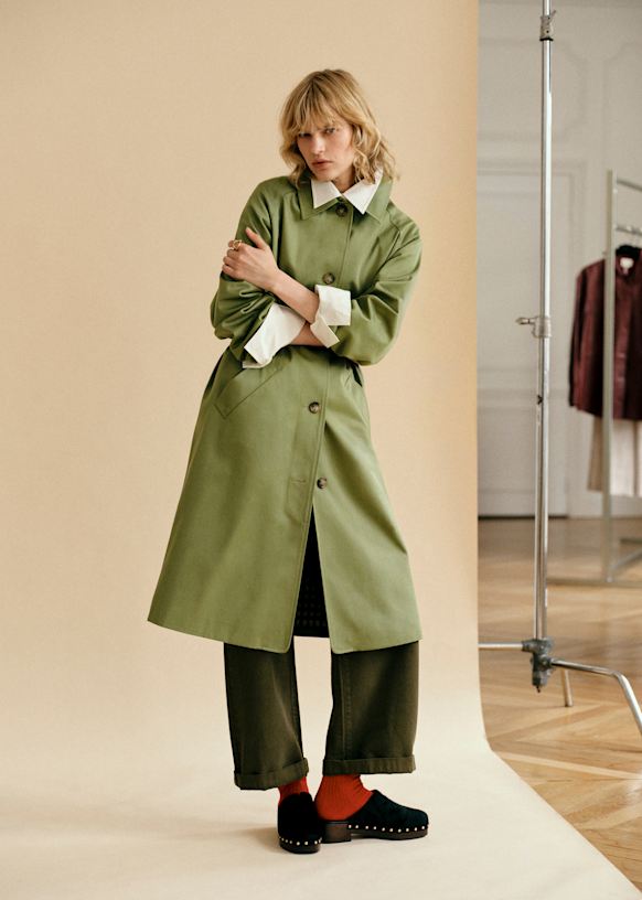 Sezane Clyde トレンチコート Clyde Coat - Light Olive Green - Organic Cotton - Sézane
