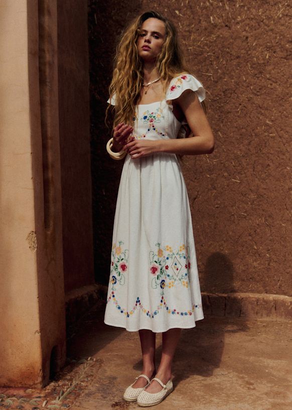Melville Dress - Spring Placed Embroidery - Organic Cotton - Szane