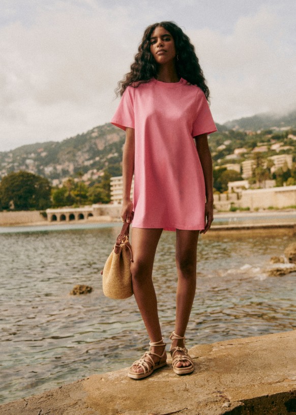 Selena Dress Pink Creation Bubblegum pink Organic cotton organic textile Sezane