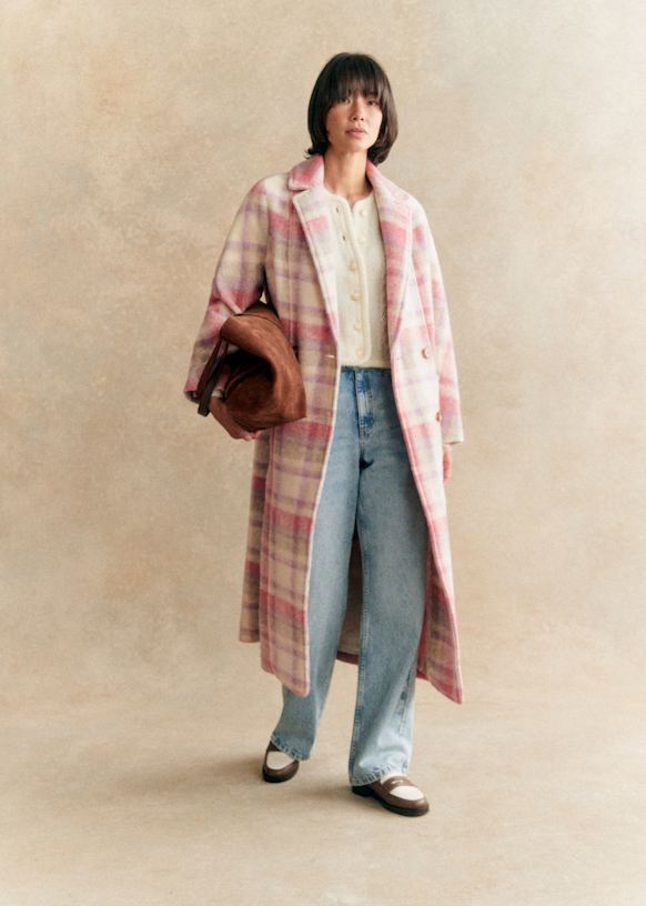 セザンヌ◆SEZANE◆Viktor ウールロングコート レッドチェック Viktor Coat - Red check - Wool - Sézane