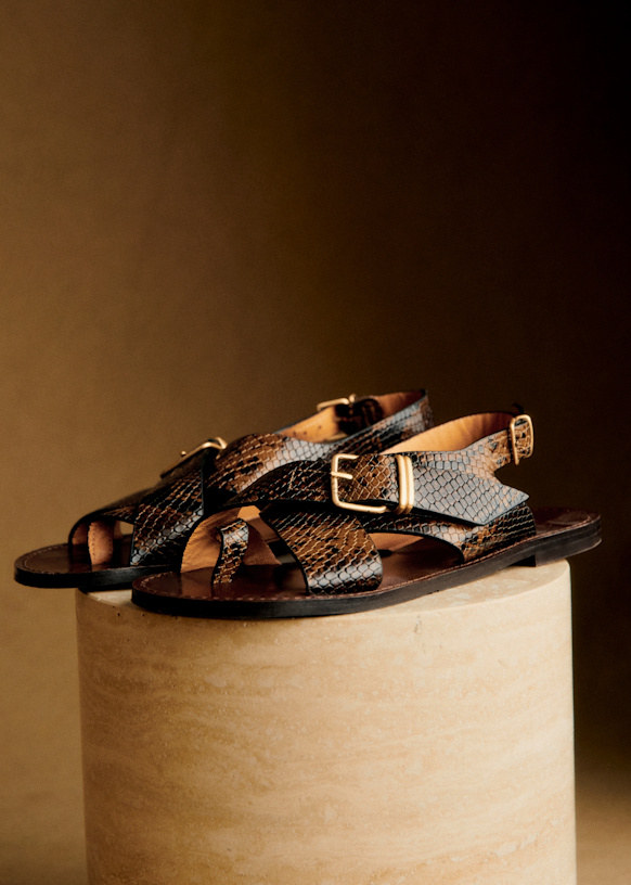 Judith Low Sandals - Olive Green - Split cowhide leather - Sézane