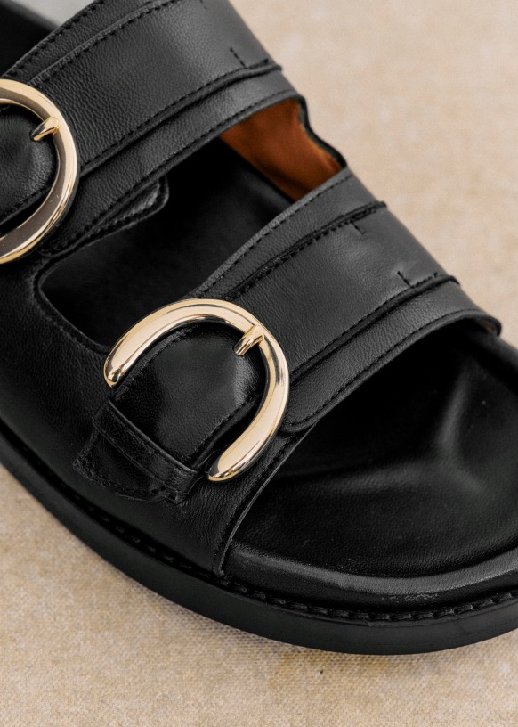 レビュー高評価商品 mules low Lenny - Sézane - leather Bovine - Black Smooth 小物