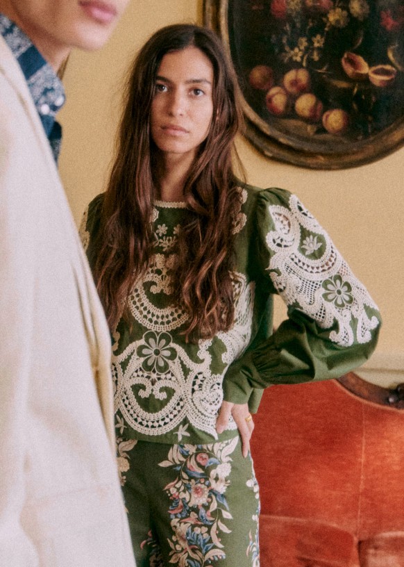 Jorden Blouse - Khaki/ ecru - Organic cotton - organic textile - Sézane