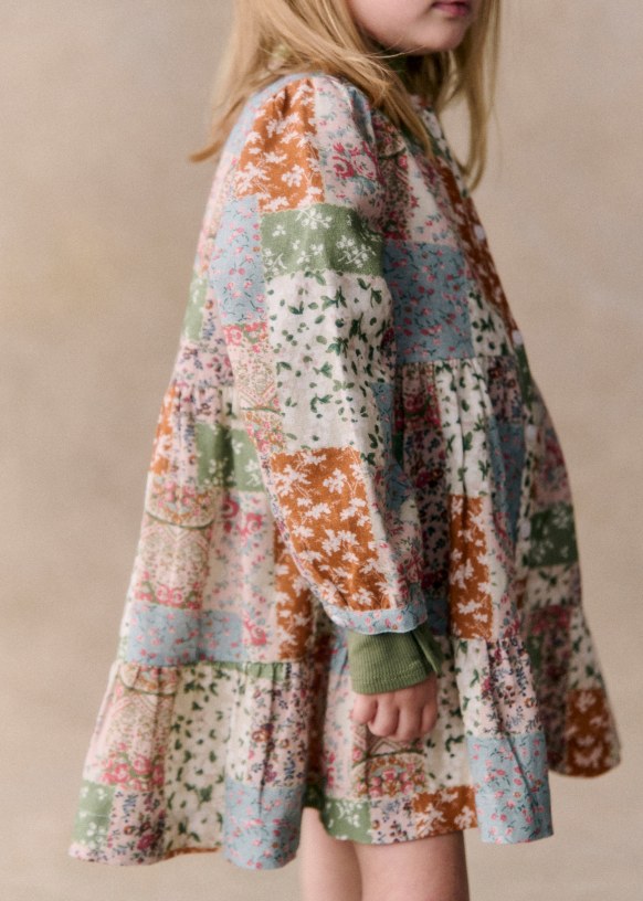 Louise Dress - Flowers Patchwork Print - Organic cotton - textile