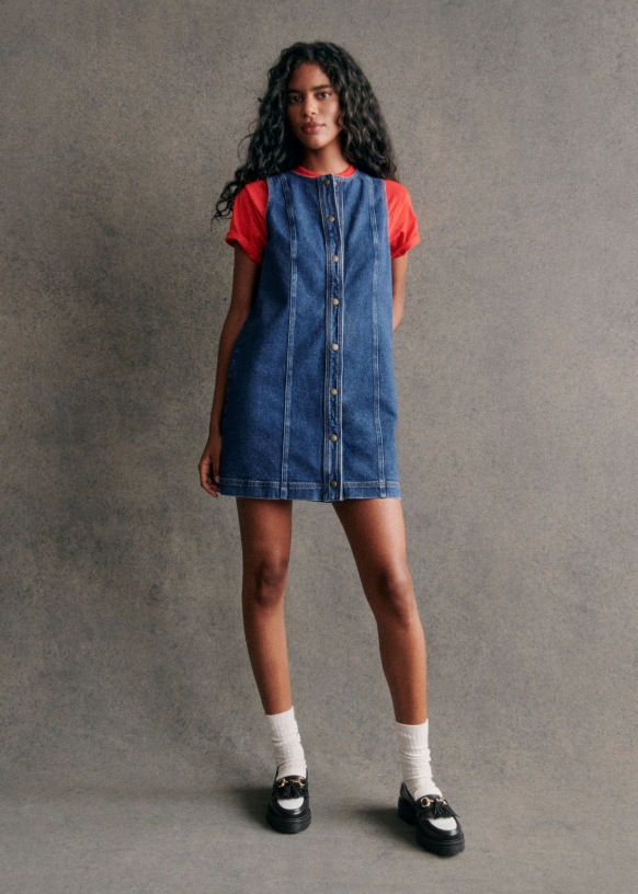 Vestido Leonie Azul Denim Algodon ecologico textiles ecologicos Octobre Editions