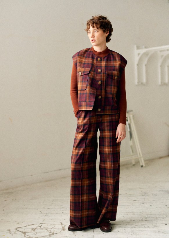Pantalon Aldo Cuadros burdeos y marron Lana Sezane