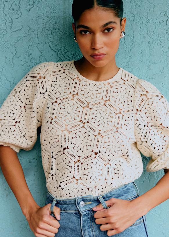 Rhita Blouse - Ecru Guipure Lace - Cotton - Sézane