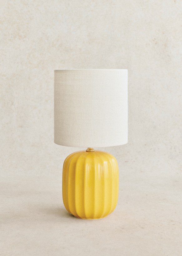 Lampe Traviata petit modele Jaune citron Abat jour Sonate Ocre Ceramique Sezane