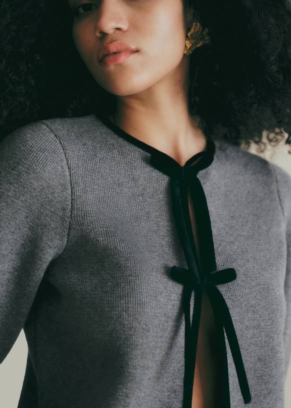 Susie Cardigan - Grey with black details - Merino Wool - Sézane